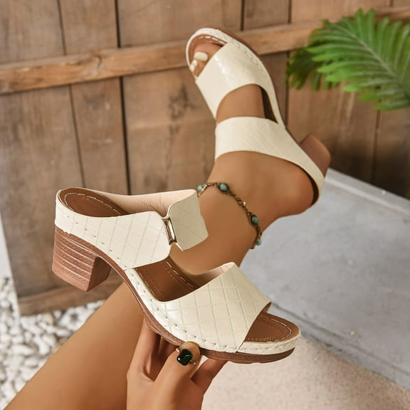 Wowcloth Roman Heeled Sandals for Women – Casual Slip-On Style with Chunky Heel for Everyday Comfort | Women's Slides Footwear,Plus Size