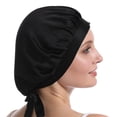 thumbnail image 4 of Ounissouiy Gorro de dormir de noche de seda para mujer, turbante con lazo en la cabeza, preatado, ajustado Juegos de accesorios de baño negro, 4 of 6