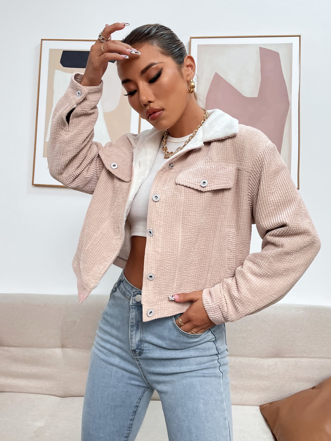 Women's Borg Collar Teddy Lined 