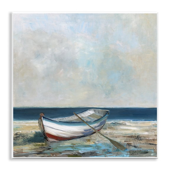 Stupell Industries Coastal Boat & Oar on Shore Wall Plaque Art, 12 x 12, by Sally Swatland