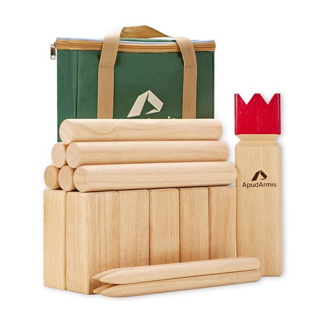 ApudArmis Kubb Viking Chess Outdoor Clash Toss Yard Game con estuche de transporte - Juego de juegos de goma de madera para patio trasero para adolescentes, adultos y familia