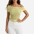 thumbnail image 2 of Daznico Women's Off Shoulder Mesh Layered Ruched Top with Double Straps Casual Summer Slim Fit Tops,S, 2 of 5