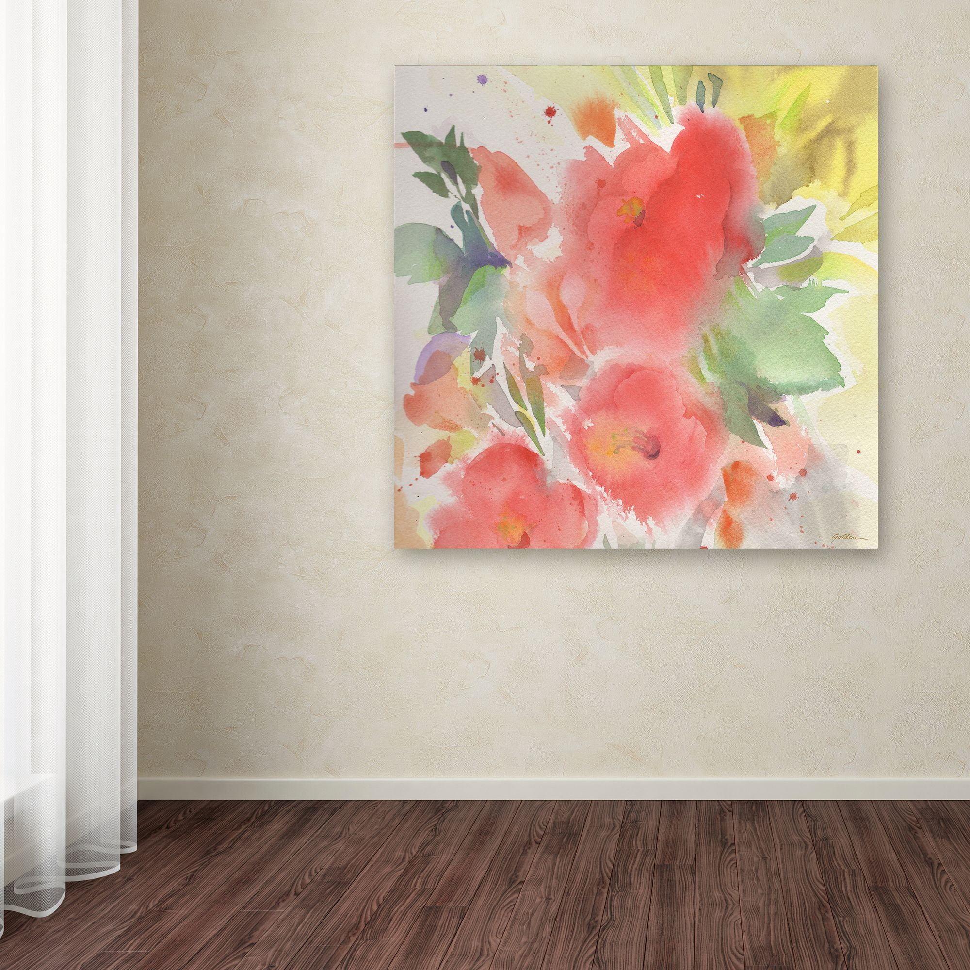 Sheila Golden 'Trio in Red and Coral' Huge Canvas Art 35 x 35