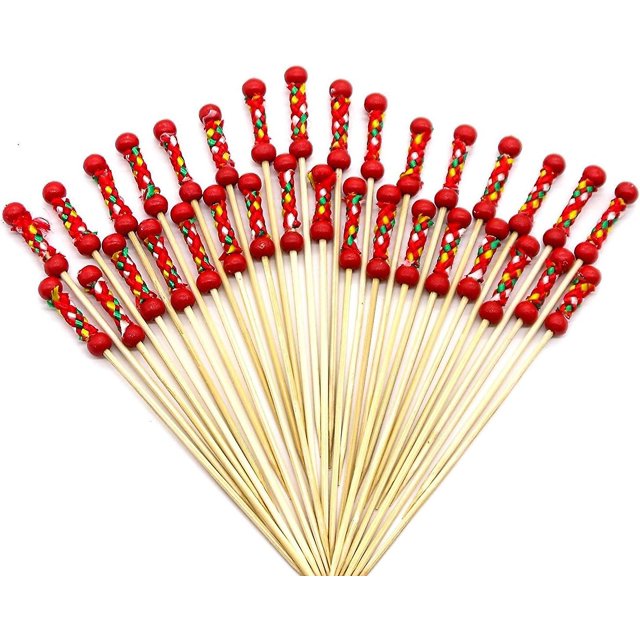 Palillos de cóctel CHEPIHG 4.7 cm 100 unidades cuentas rojas con cuerda