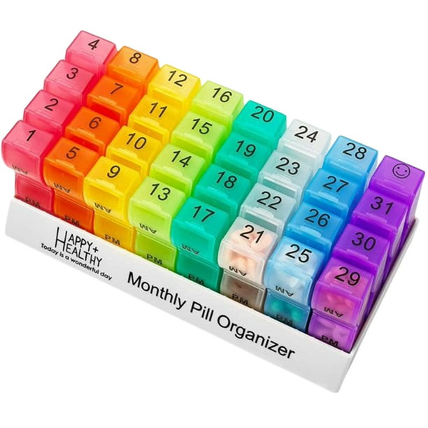 Monthly Pill Organizer 32 Compartments 1 per Day 4 Week Full Month 32