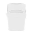 thumbnail image 5 of Ribbed Crop Tank Tops for Women Crew High Neck Sleeveless Cutout Hollow Out Slim Solid Trendy Shirts Girls Streetwear White S, 5 of 7