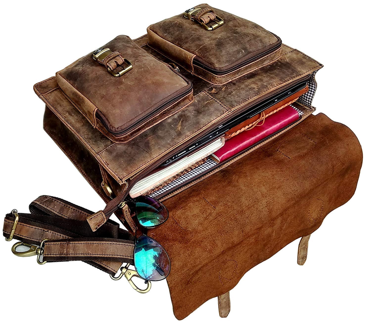 Cuero Retro Buffalo Hunter Leather Laptop Messenger Bag Office Briefcase Travel Bag (Rich Brown) 18 inch X 13 inch X 5 inch