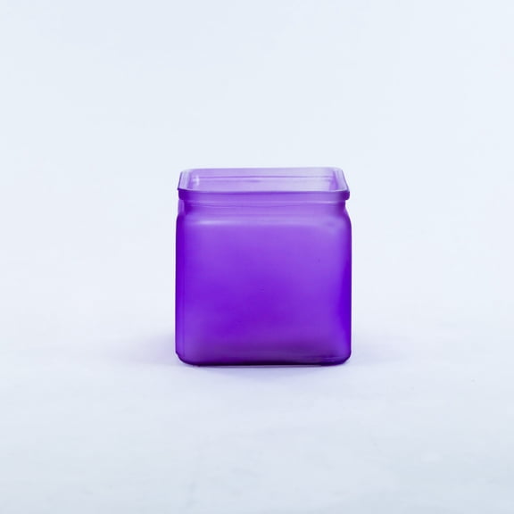 WGV Frosted Purple Cube Vase With Lip, Machine Pressed - 4" Wide x 4" Height, Good quality, Heavy Weighted Base - 1 Pc