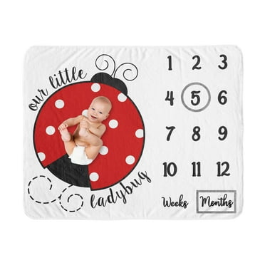 Sweet Jojo Designs Little Ladybug Red Black and White Fleece Milestone Baby Blanket 3 Piece Set