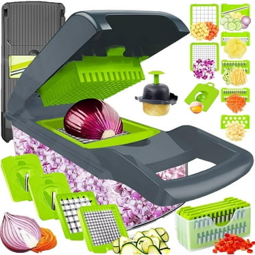 16-in-1 Multifunctional Vegetable Chopper - Pro Onion Chopper, Slicer, Dicer & Cutter with 8 Sharp Blades and Container - Versatile Kitchen Veggie Chopper for Salad, Garlic, and More