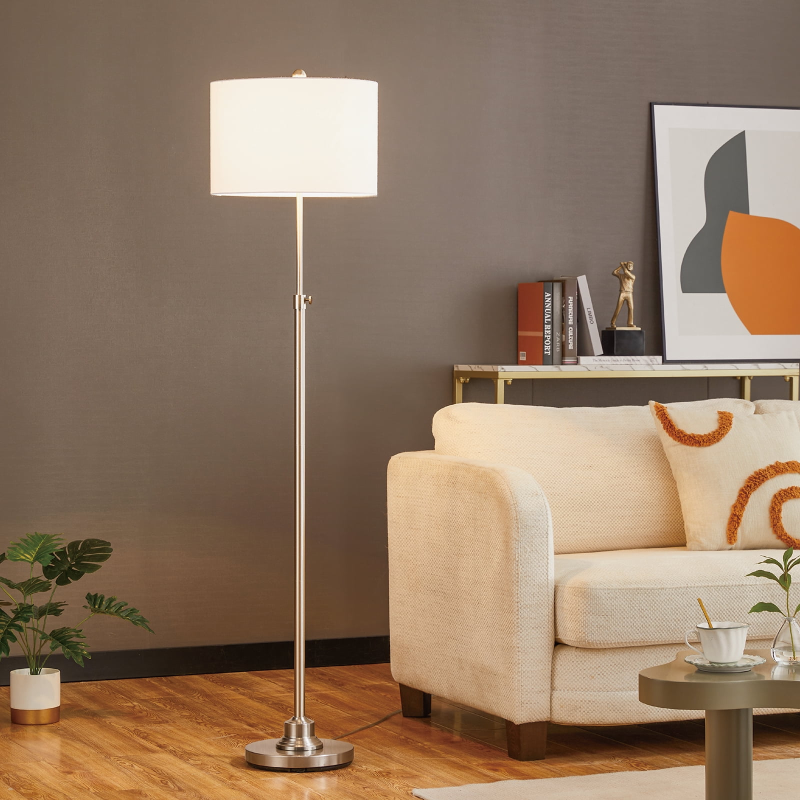 Kyrid 63" Adjustable Metal Floor Lamp for Bedroom Living Room Standing Lamp with White Linen Shade
