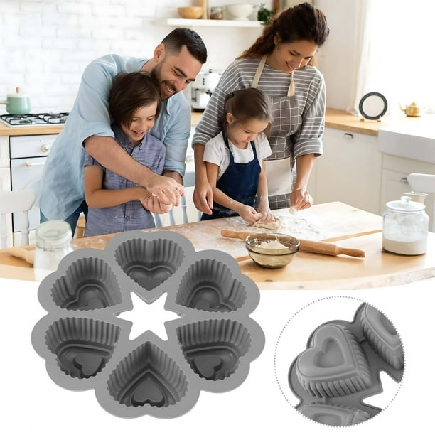 Molde de Silicona con Forma de Corazón de 6 Cavidades para Hornear Pasteles, Gelatinas, Budines y Chocolates. Grado Alimenticio, Antiadherente, Fácil de Limpiar.