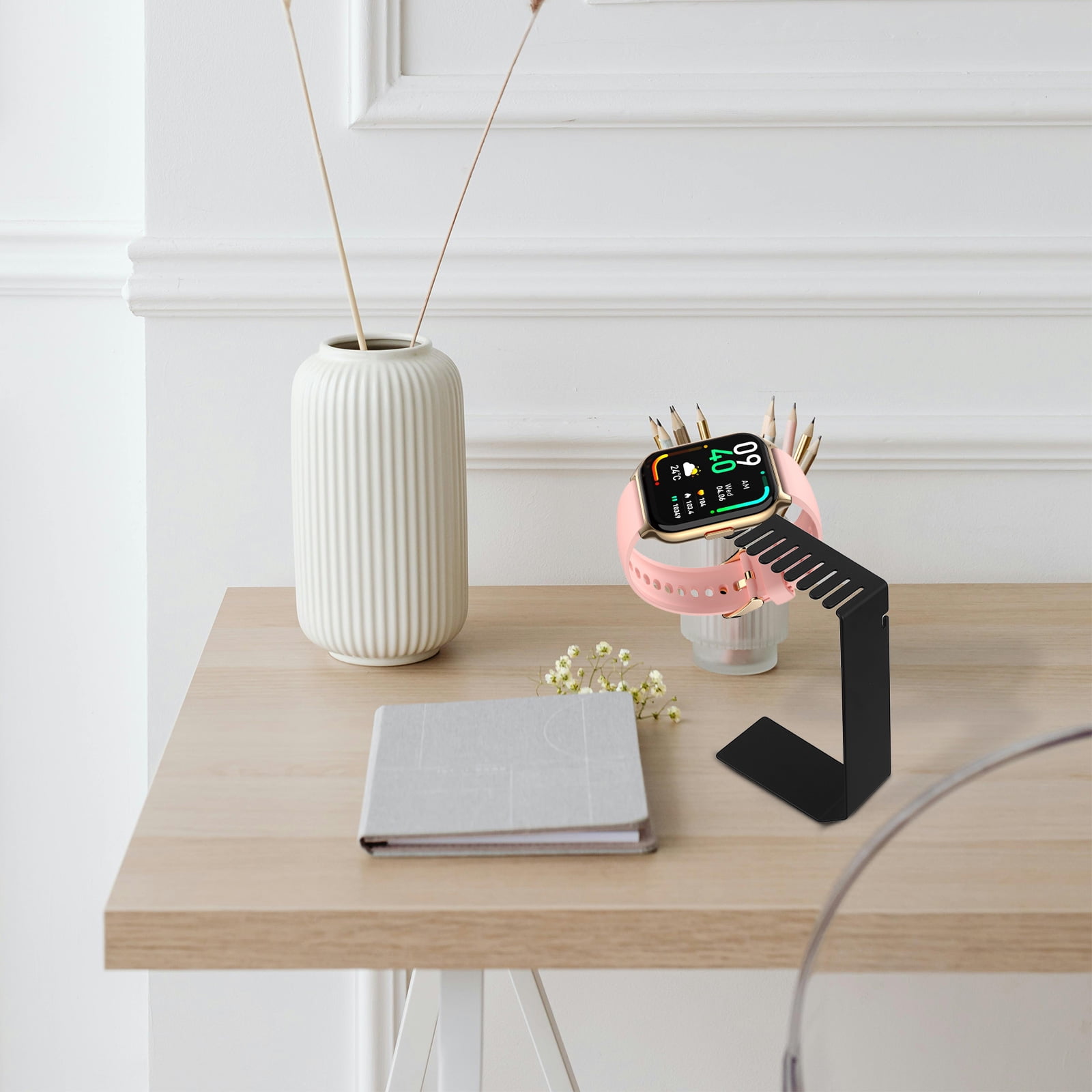 LIFKOME Black Smartwatch Charging Stand with Watch Band Storage Space-Saving Dock for Convenient Charging