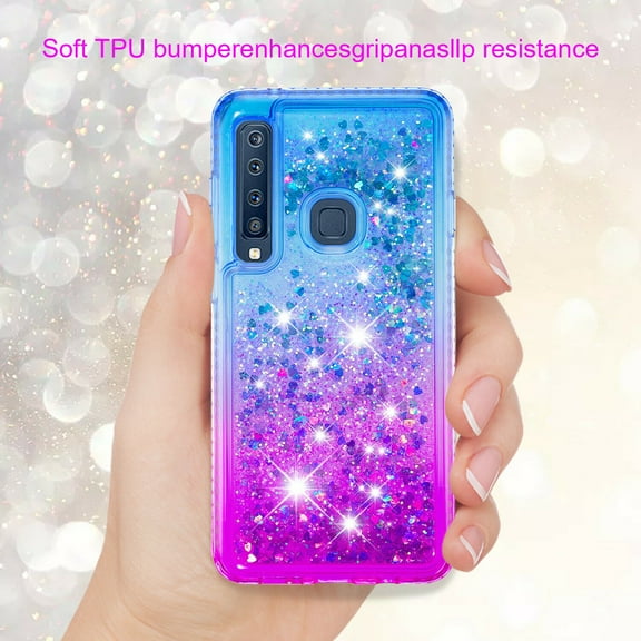 Soatuto For Samsung A9 SM-A920F Phone Case Liquid Glitter Cute Gradient Quicksand Flowing Liquid Floating Soft TPU Bling Sparkly For Women Girls For Samsung Galaxy A9 2018 - Pink Blue