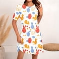 thumbnail image 2 of Vestido Corto para las Mujeres Cuello Redondo Manga Corta Impresa Suéter, Moda Casual Estilo Línea, 2 of 5