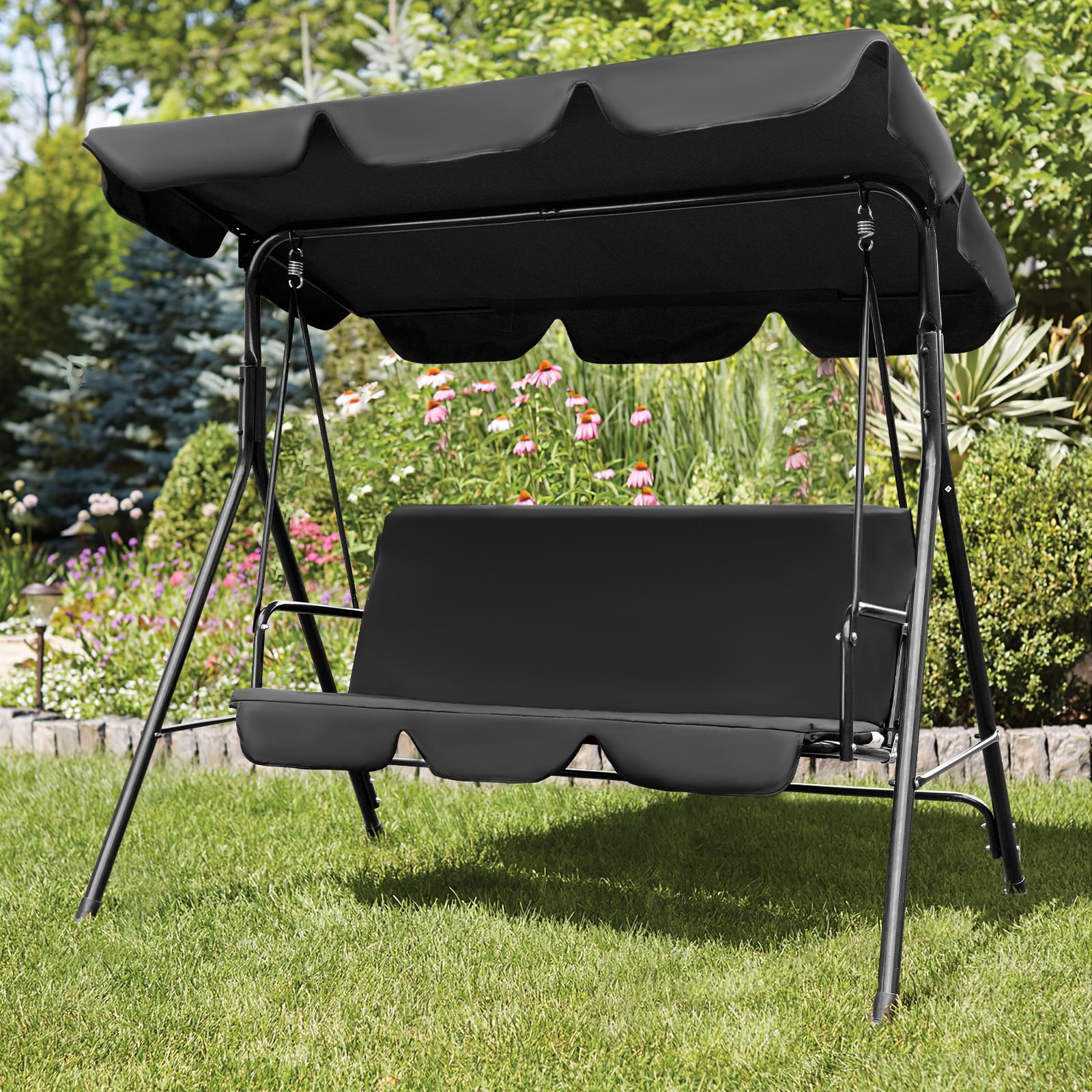 Garden Canopy Swing Chair Glider Seat Steel Hammock Bench Patio Porch Gray 