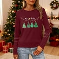 thumbnail image 2 of Christmas T-Shirts for Women Lightweight Crewneck Pullover Long Sleeve Graphic Printed Tees Holiday Xmas Tops (L, Wine), 2 of 7
