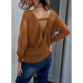 thumbnail image 6 of Asyoly Women Cable Knit Sweater Long Sleeve Deep V Neck Solid Color Wrap Slim Lace Sexy Pullover Ribbed Hem Jumper Elegant Knitwear Top, 6 of 7