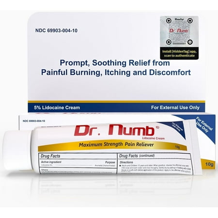 Dr. Numb 5% Lidocaine Topical Anesthetic Numbing Cream for Pain Relief 10g Pack of 10