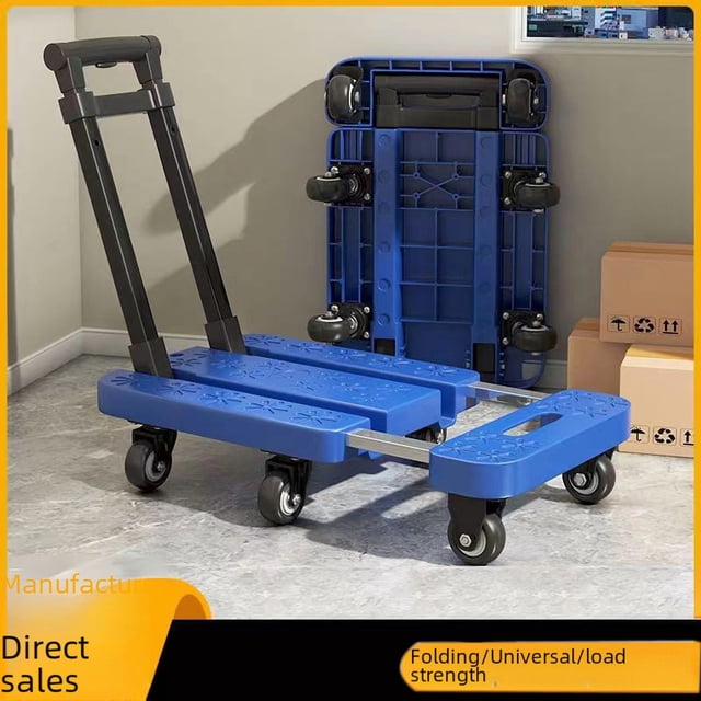 Chariot Pliant Rétractable en Alliage d'Aluminium à 6 Roues avec Roues de Réservoir de 2,5 Pouces – Chariot à Main Multifonction Portable pour les Courses, les Bagages et l'Utilisation (Bleu)