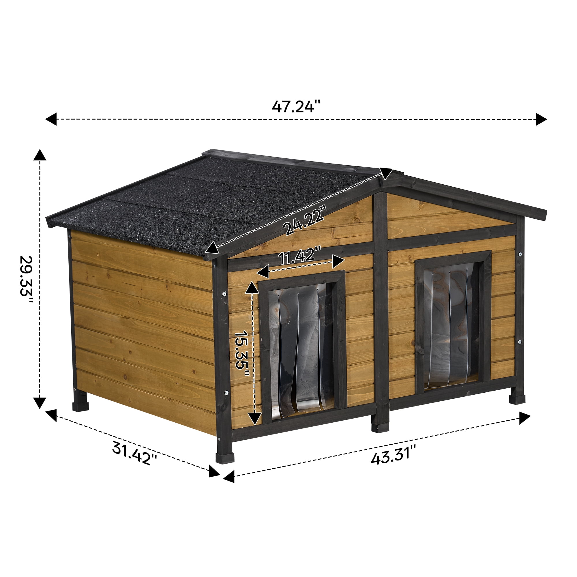 47.24"L x 35.43"W x 29.53"H Double Door Dog House, for Outdoor/Indoor Use, Easy to Clean and Durable