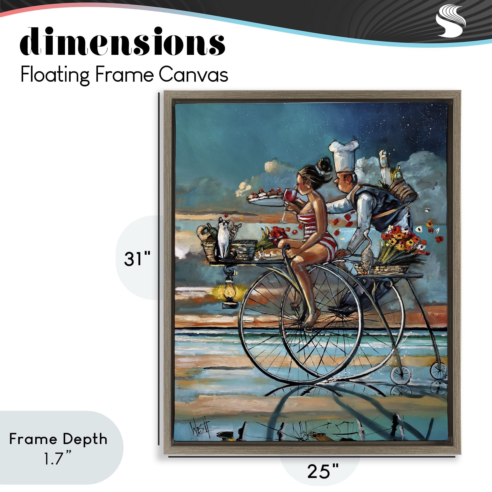 Stupell Industries Zaan's Dream Seaside Bicycle Ride Brown Framed Floater Canvas Wall Art, design by Ronald West