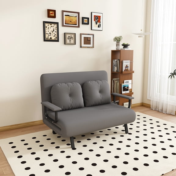 46 Inch 5-in-1 Folding Sofa Bed for 2, Adjustable Backrest, Space Saving Convertible Chair with Pillow, Multi-Position Recliner for Living Room, Bedroom & Office (Gray)