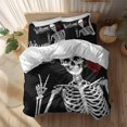 thumbnail image 2 of Welcome Skeleton Full Size Comforter Set, Abstract Funny Skull Skeleton Bone Biting A Rose Bedding for All Seasons, 4 Pcs Bed Set, 1Quiltcover (86"x86") ,1Sheet(80"x116"), 2Pillowcases (30"x20"), 2 of 9