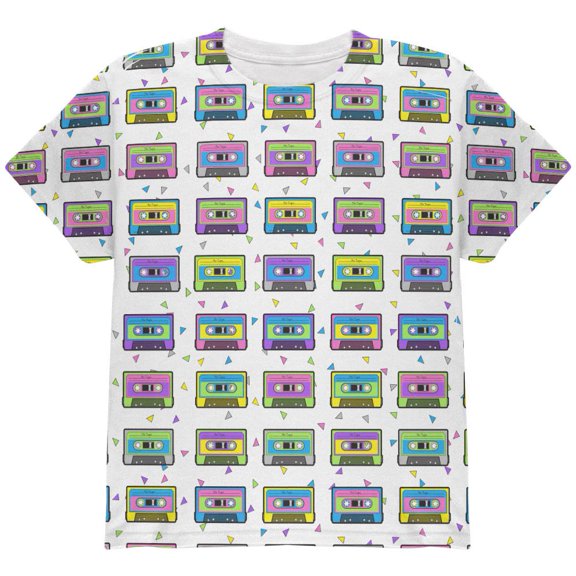 Retro Cassette Tape Pattern All Over Youth T Shirt Multi YSM