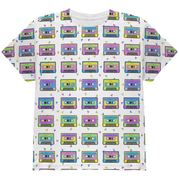 Retro Cassette Tape Pattern All Over Youth T Shirt Multi YSM