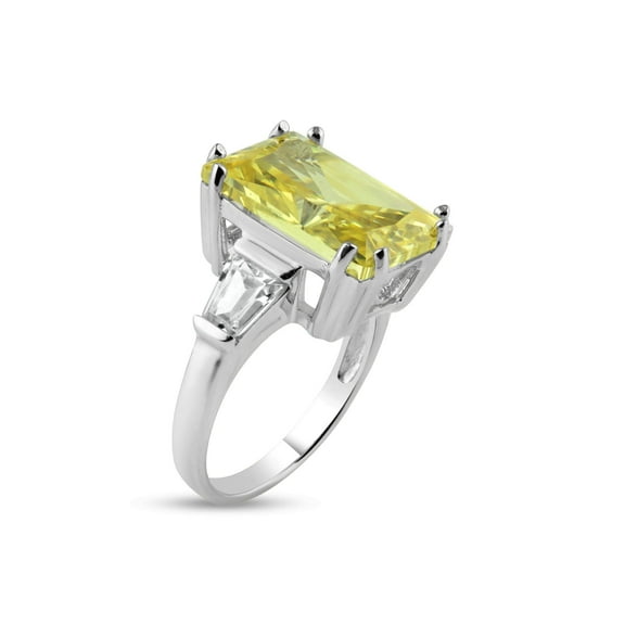 Rhodium Plated Sterling Silver 925 Yellow Center Clear CZ Ring Band Jewelry Female Size 6