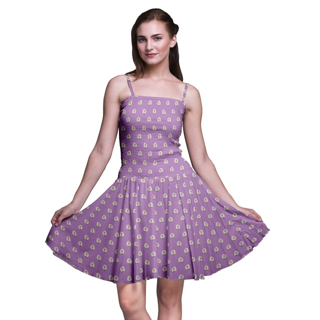 Bimba Robe d'Été Sans Manches Mini Fluide à Bretelles pour Femme, Robe Soleil à Imprimé Floral - Petit