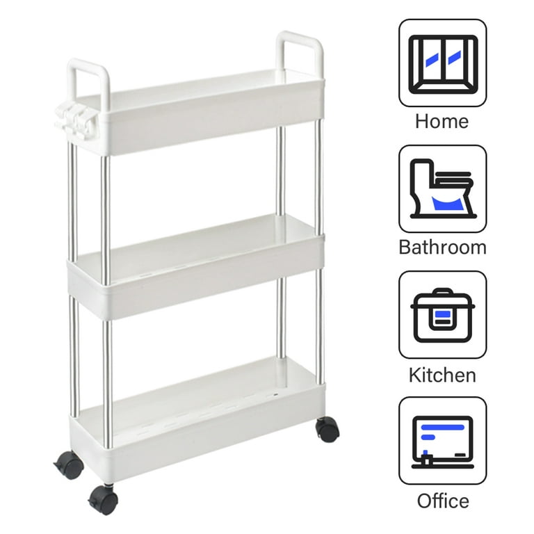 Slim Storage Cart 3 Tier Bathroom Organizers Slide Out Storage Shelves Rolling