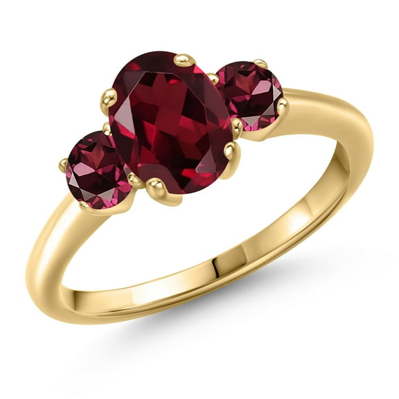 Gem Stone King 10K Yellow Gold Red Rhodolite Garnet Engagement Ring for Women | 2.09 Cttw | Oval 8X6MM | Gemstone January Birthstone | Size 6