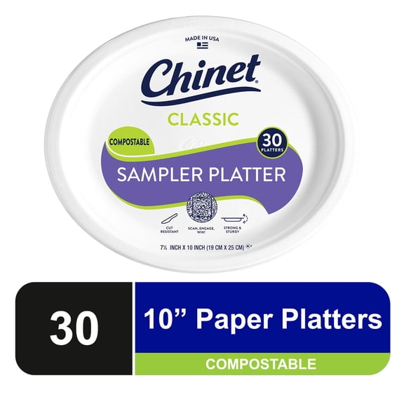 Chinet Classic® Premium Disposable Paper Sampler Platters 10in x 71/2", White, 30 Count