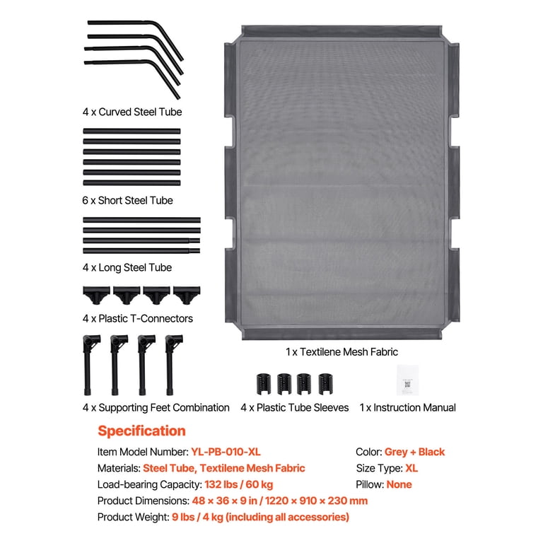 KFFKFF Elevated Dog Bed, 45" x 36" Mesh, Steel Frame photo 7