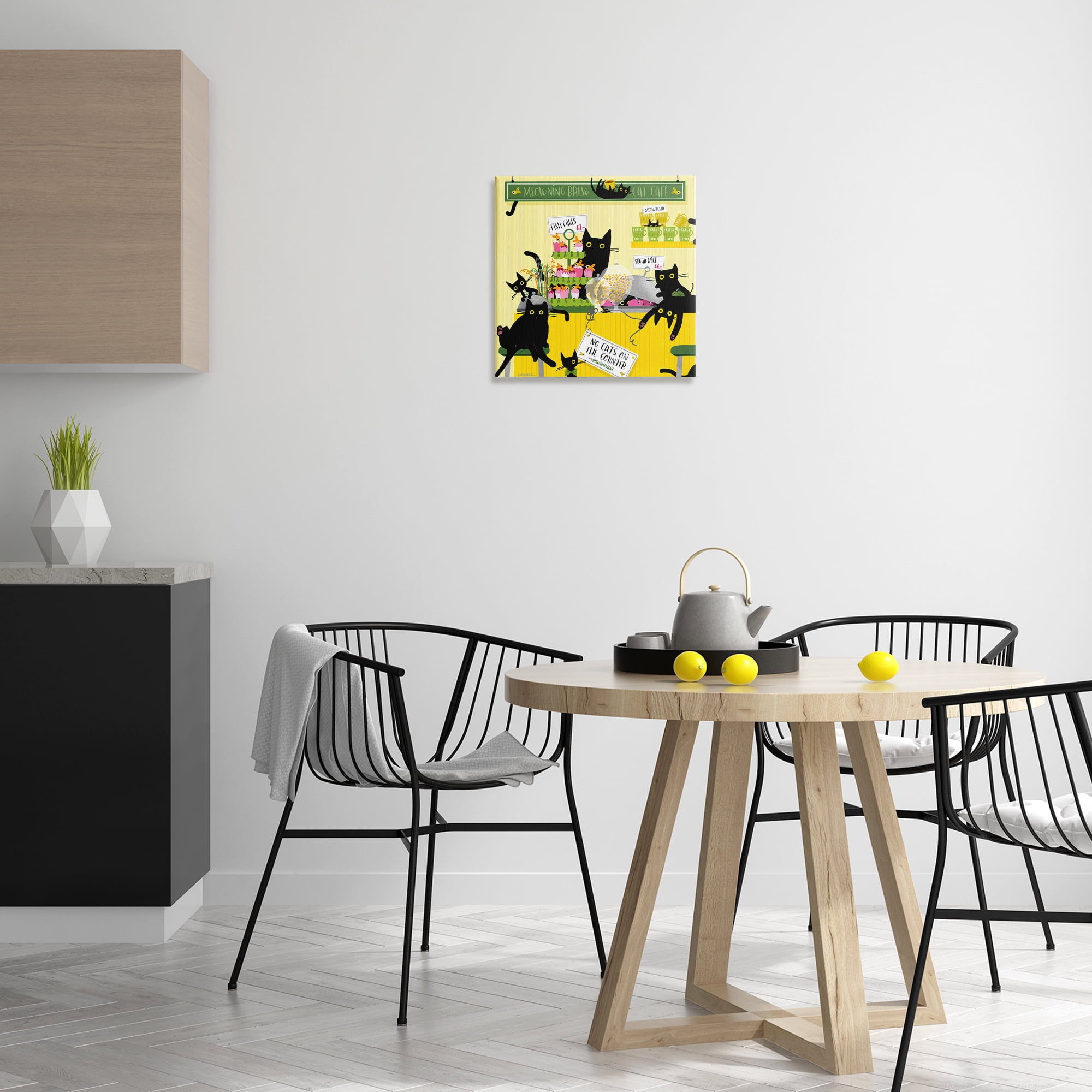 Stupell Industries Silly Cat Café Bakery Animals Painting Wrapped Canvas Art Print Wall Art, 17 x 17