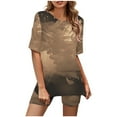 thumbnail image 2 of Ensembles pour Femmes Vêtements d'Été Mode Femmes Blouse Col Rond Manches Courtes Hauts Shorts Ensemble Décontracté Ensembles d'Été pour Femmes en Solde, 2 of 5