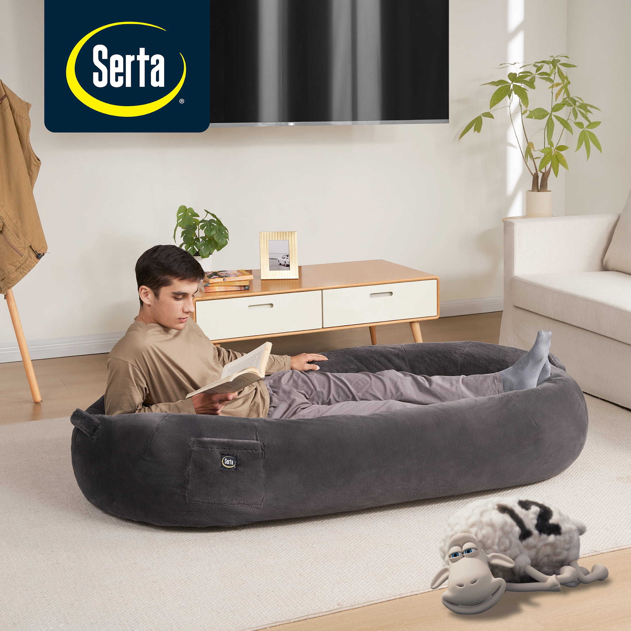 Serta Halo Lounger Charcoal Foam Filled Human Dog Bed Bean Bag Chair