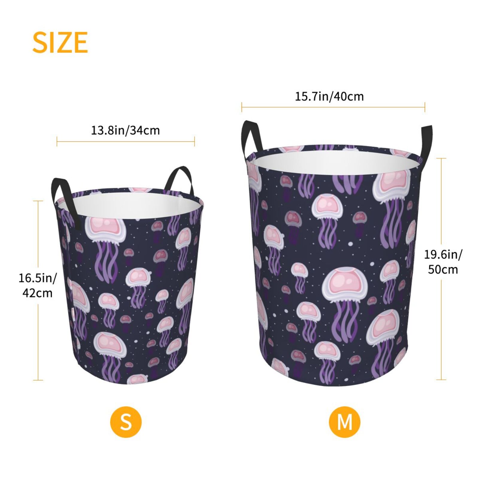 Large Laundry Basket with Handles - Pink Purple Jellyfish Kids Baby Dirty Clothes Laundry Hamper for Bedroom Aesthetic
