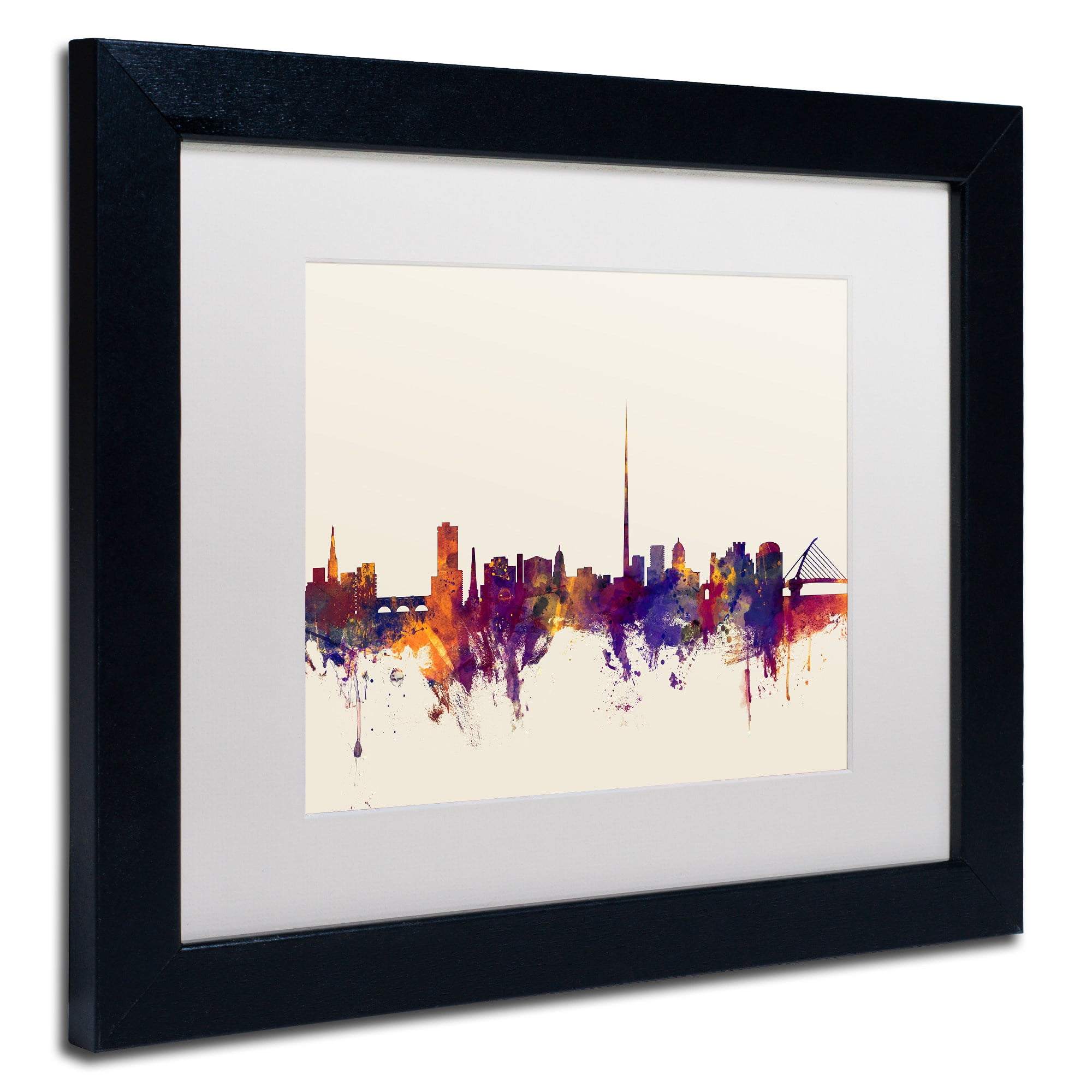 Trademark Fine Art "Dublin Ireland Skyline" Canvas Art by Michael Tompsett, White Matte, Black Frame