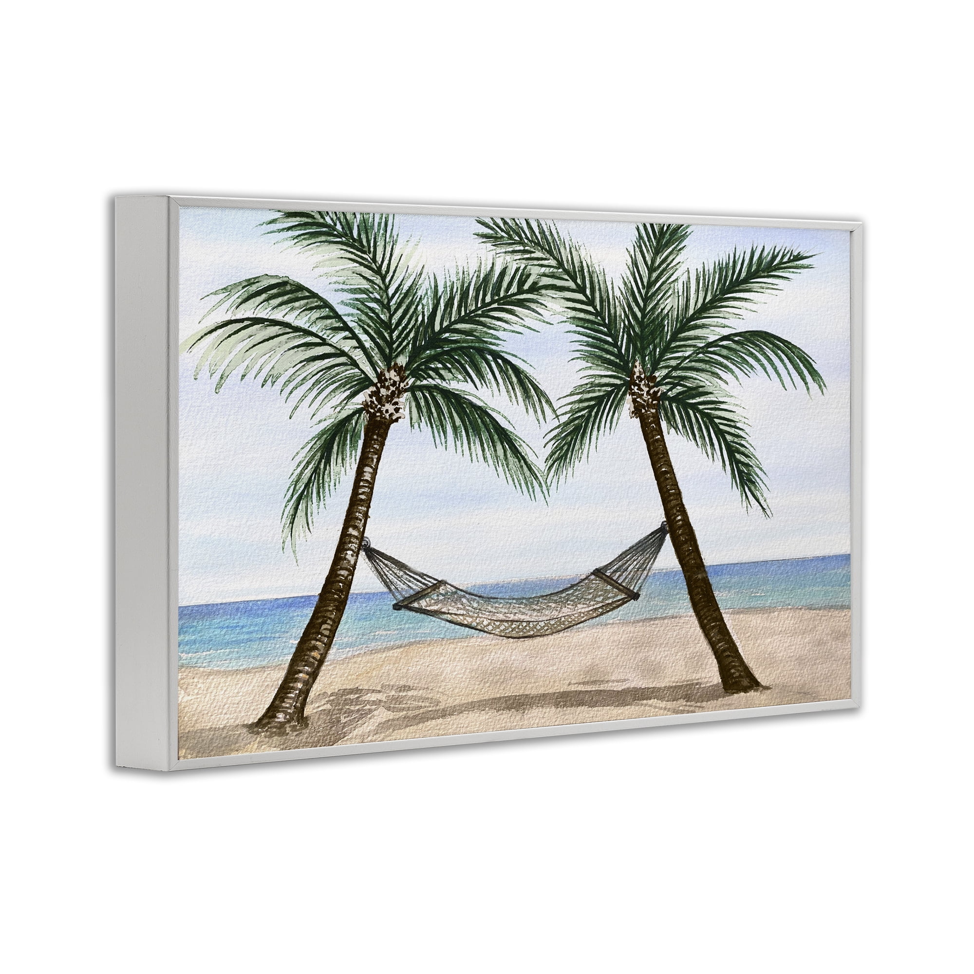 Stupell Industries Hammock Between Palms Landscape Painting White Framed Art Print Wall Art, 30 x 20