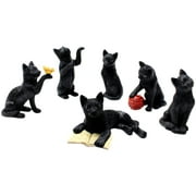 6Pcs Garden Scare Cat Stakes Resin Mini Cats Yard Stakes Statues with Luminous Eyes