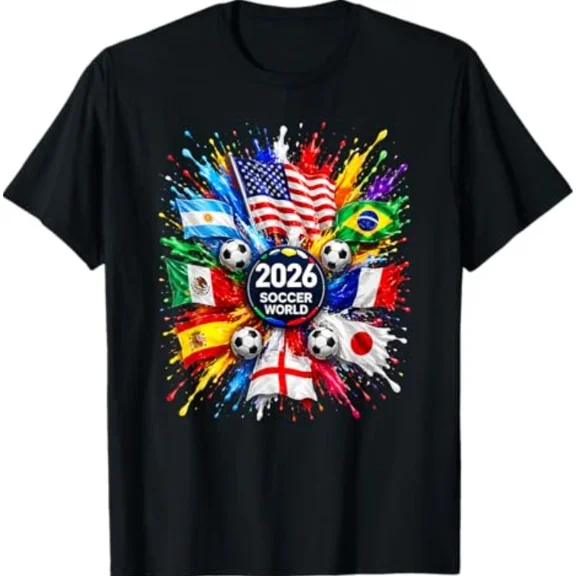 2026 Soccer World Flags USA Mexico Brazil France England Spain Unisex T-Shirt, S-5XL