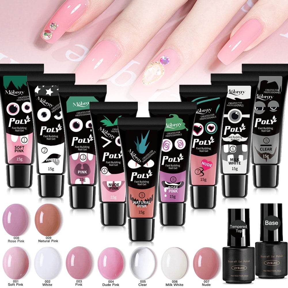 (Large Capacity 15ml) 11PCS Polygel Nail Kit , 9 Colors Nude Poly Gel