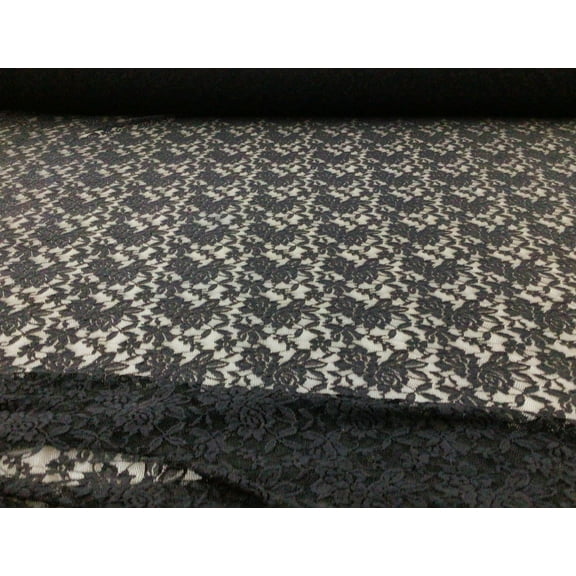 Embroidered Stretch Lace Apparel Fabric Sheer Floral Black ZZ113