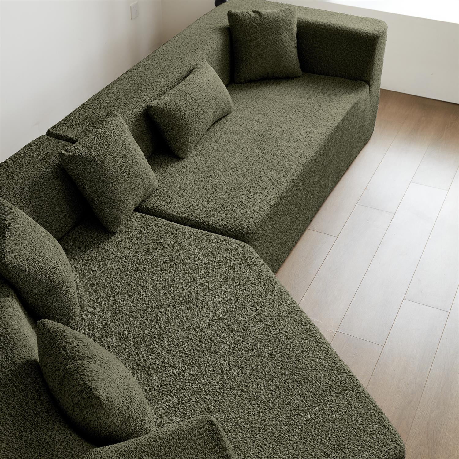 Demi Bonn 127.5" Sectional Cloud Sofa with Deep Seat, Comfortable Large Couch for Living Room Furniture, No Assembly Required, Green