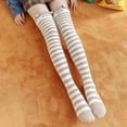 thumbnail image 2 of beishanbush Socks Womwn Coral Socks Over The Knee Thicken Warm Sleeping Towel Striped Socks Khaki, 2 of 3