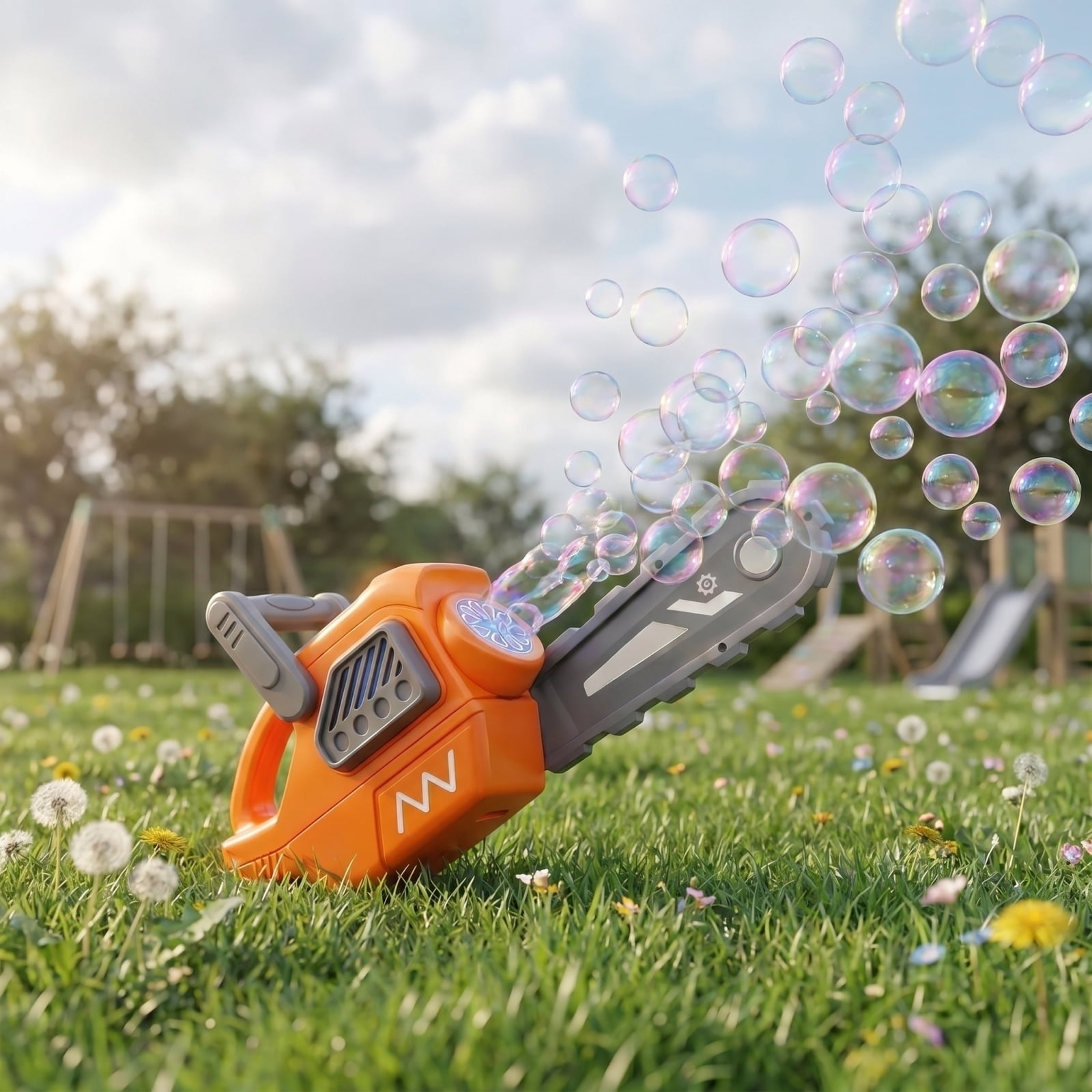 Chainsaw Style Bubble Blowing Machine with Lights and Sound, Automatic Electric Bubble Maker for Outdoor Party Camping Festival Lawn Events with Bubble Solution 200ml