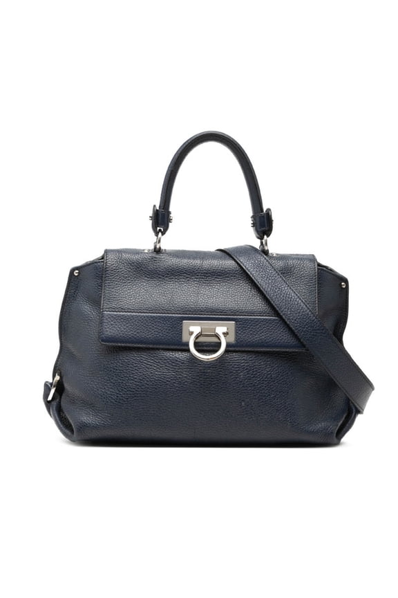 Pre-Owned Salvatore Ferragamo Gancini Sofia Handbag Shoulder Bag 2WAY BW-21 A896 Blue Leather...
